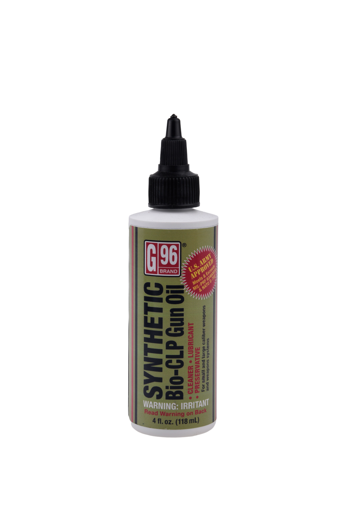 G96 MILITARY APPROVED SYNTHETIC BIO-CLP GUN OIL - 4 Oz. Bottle